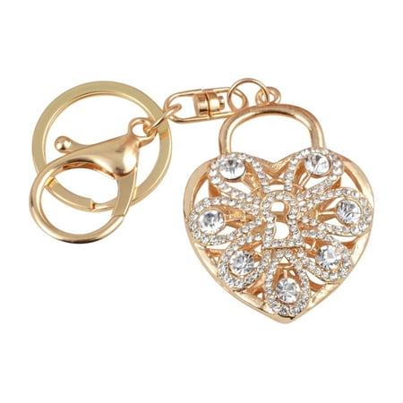 Heart Key Italian Charm - AM Landen Rhinestone Lover Gold Heart Flower Key Rings Handbags Charms