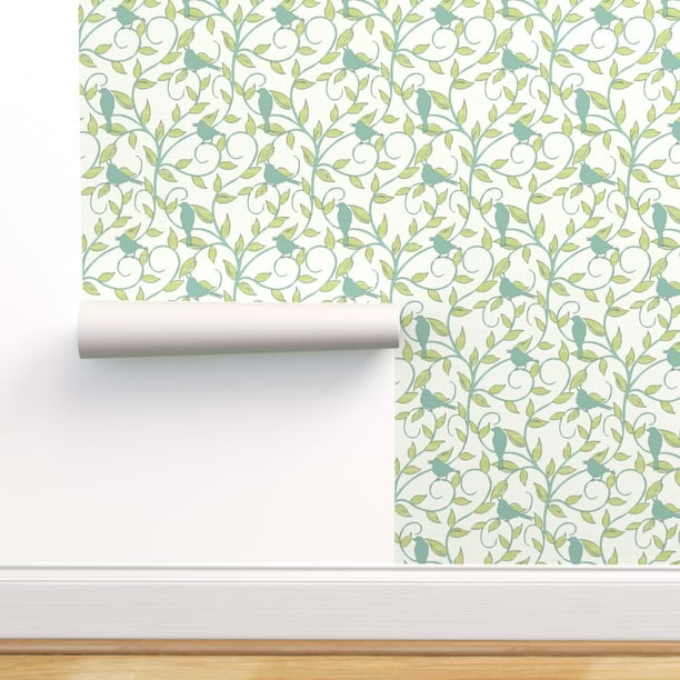 Peel And Stick Removable Wallpaper Birds Green Black Dots Blue Texture Palette Walmart Com Walmart Com walmart com