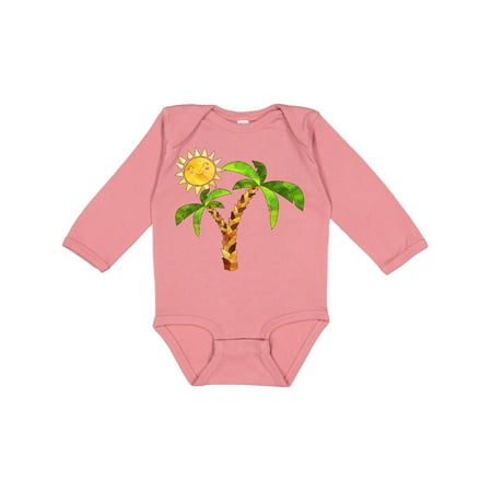 

Inktastic Palm Trees with Cute Smiling Sun Gift Baby Boy or Baby Girl Long Sleeve Bodysuit