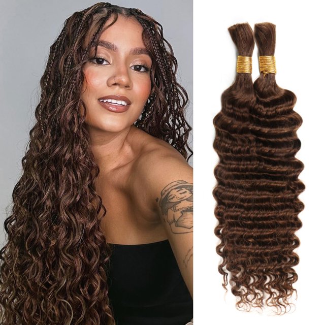 Cabello trenzado Anmanbeauty, marrón chocolate, ondulado profundo, 40 cm, 100 g