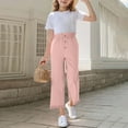 thumbnail image 5 of Cethrio Cotton Linen Pants for Girls, Ruffled Casual Summer Elastic Waist Wide Leg Pants Pink Size 11-12T, 5 of 8