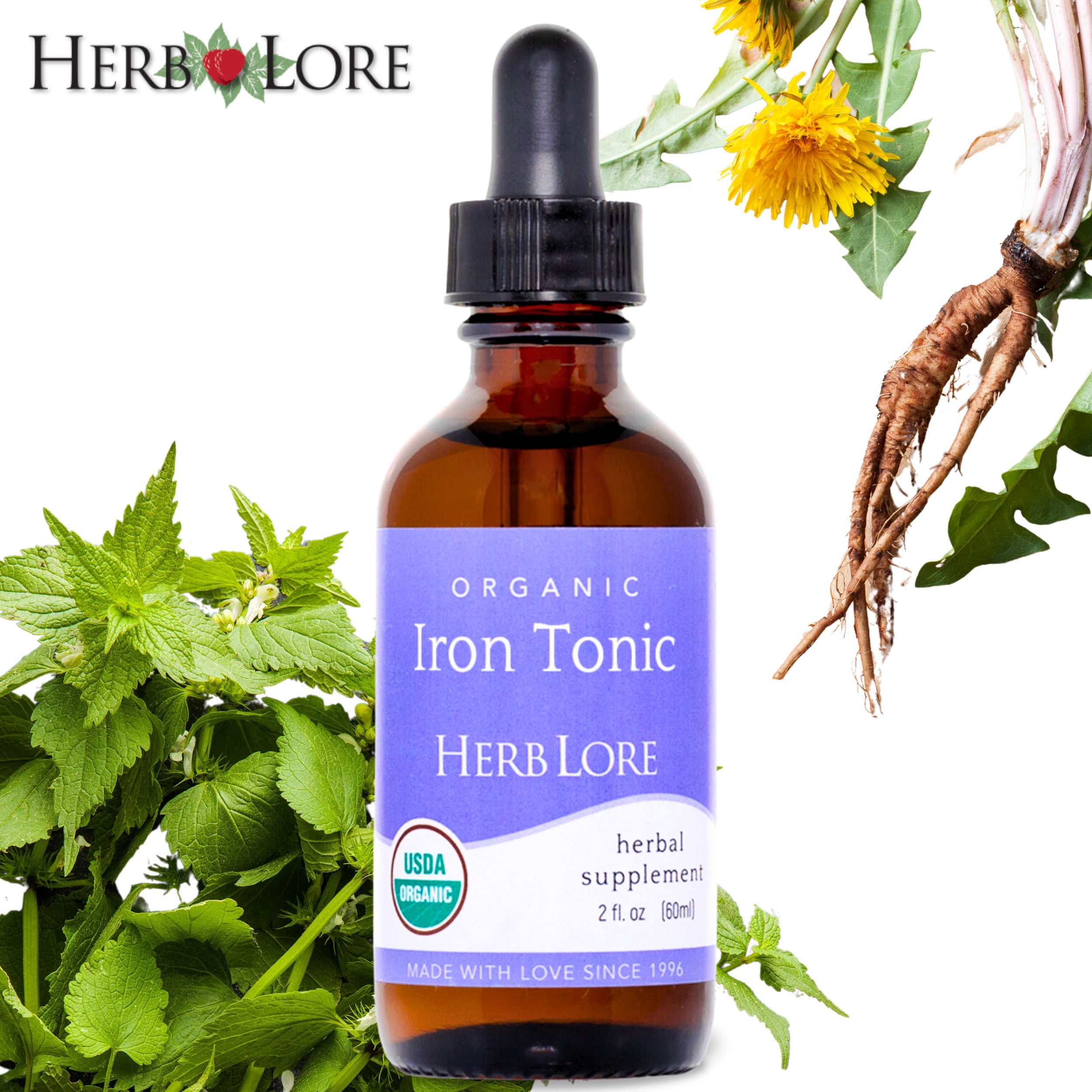 Herb Lore Organic Iron Tonic Tincture – Liquid Iron Drops for Women and Men – Non Constipating, Easy on Stomach, Plant Based, Vegan & Alcohol Based (2 fl oz)