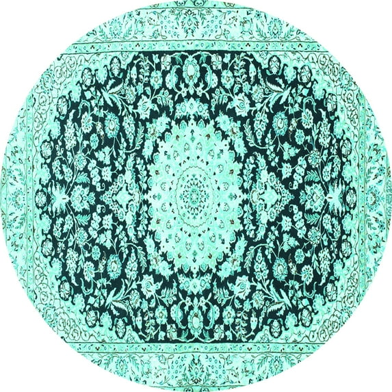 Ahgly Company Machine Washable Indoor Round Medallion Turquoise Blue Traditional Area Rugs, 8' Round