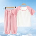 thumbnail image 2 of JOANKDMI 2 Piece Pjs Toddler Boys Girls Casual Outfits Short Sleeve Raglan Top and Ribbed Pants Set with Drawstring Lightweight Pj Lounge Wear Kids Summer Fall Clothes, 2 of 6