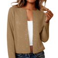 thumbnail image 3 of Women's Metallic Foil Cardigan, Long Sleeve Open Front Glitter Jacket, Cropped Casual Coat, Date Night Top, Sparkly Outerwear Khaki XL, 3 of 6