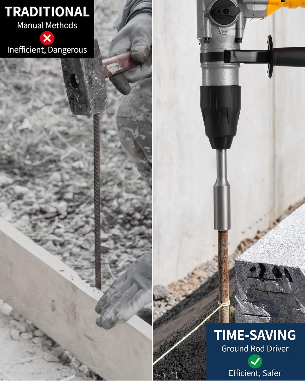 RGHJAR-SDS Max Ground Rod Driver for 5/8 Inch & 3/4 Inch Grounding Rods, One-Piece Ground Rod Driver Adapter Bits for SDS-Max Rotary Hammer Drill Tool Jackhammer Attachment, SDS Ground Driving Bits