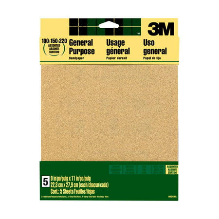 3M Aluminum Oxide Sandpaper, 9 in. x 11 in., Assorted Grits,