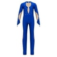 thumbnail image 4 of Aislor Kids Girls Rhinestone Long Sleeve Gymnastics Leotard Figure Ice Skating Jumpsuit Full Body Bodysuit Unitard Size 6-16 A Royal Blue 6, 4 of 7