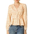 thumbnail image 1 of INSPIRE CHIC Women's Elegant Dots V Neck Smocked Ruffled Hem Peplum Top, 1 of 6