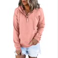 thumbnail image 1 of Women Sweatshirt Hooded Hoodies V Neck Winter Long Sleeve Button Drawstring Tops, 1 of 8