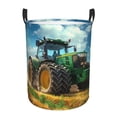thumbnail image 1 of Balery Green Tractor Field Cesta de ropa redonda con asas, impermeable, independiente, para ropa, juguetes, dormitorio y familia-Small, 1 of 6