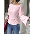 thumbnail image 4 of Camisas de Larga para Mujer, Tops Cortos de Otoño para Salir, Informales, con Cuello , Mangas Acampanadas, Acanalados, con Cordones, Ropa Y2K Rosa S, 4 of 8