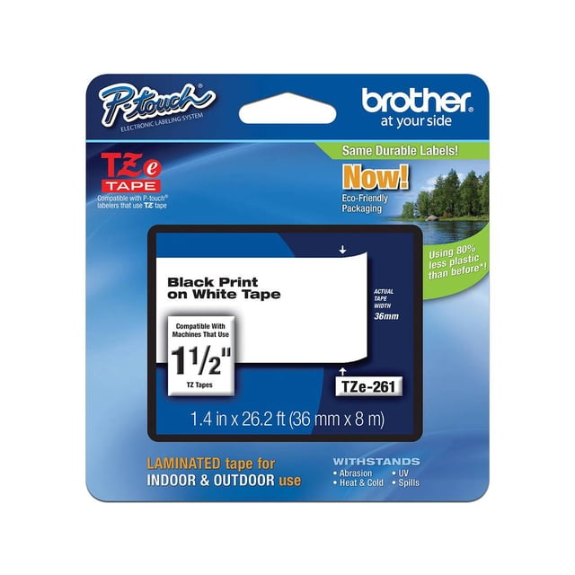 Cinta de impresión Brother, Negro sobre Blanco, Modelo: TZE261 Brother TZE261