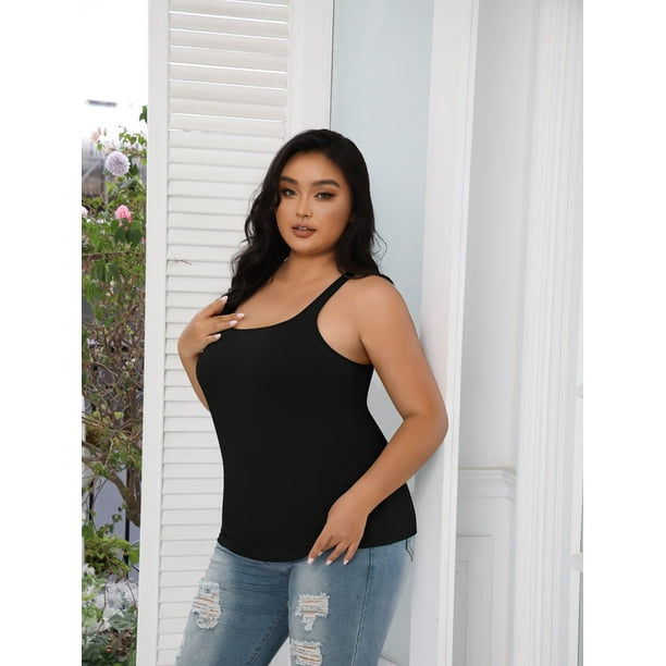 V FOR CITY Women Plus Size Tank Top with Shelf Bra Adjustable Wide Strap  Camisole Cotton Undershirt Brown - Yahoo Shopping