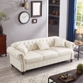 thumbnail image 3 of 86" PU Leather Chesterfield Sofa with Storage Seats, Modern Tufted 3 Seater Couch with Rolled Arms and Nailhead for Living Room, Bedroom, Ivory, 3 of 9