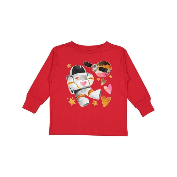 Inktastic Astronaut Valentine Outer Space Hearts Boys or Girls Long Sleeve Toddler T-Shirt