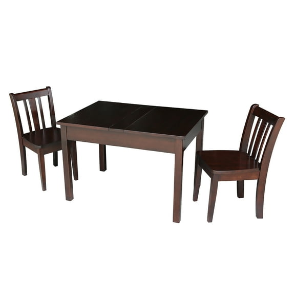 International Concepts Indoor Wood Kids Lift Top Table and 2 Chairs in Rich Mocha- 3 Piece Set