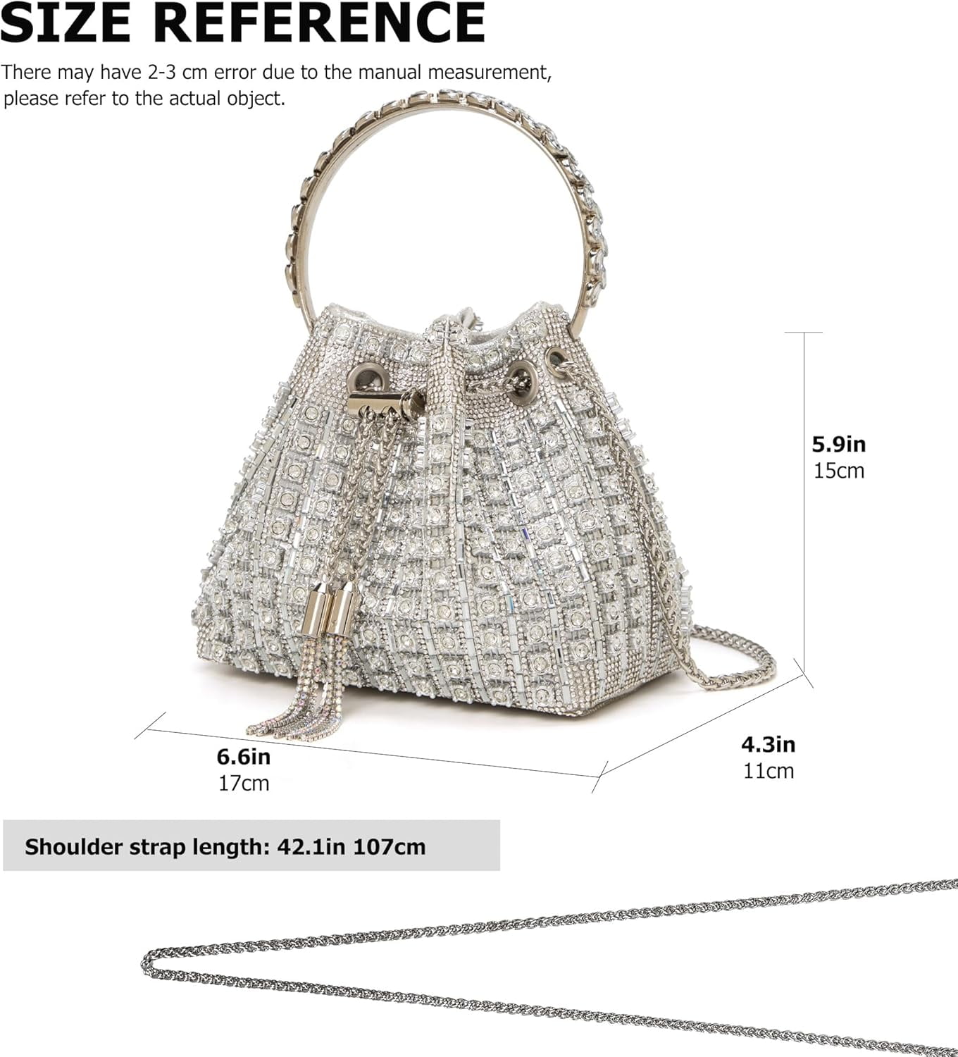 Kwuty Sparkly Diamond Evening Bag Clutch Purses for Women Rhinestone Purse Glitter Handbag for Party Prom Cocktail Wedding（Silver）