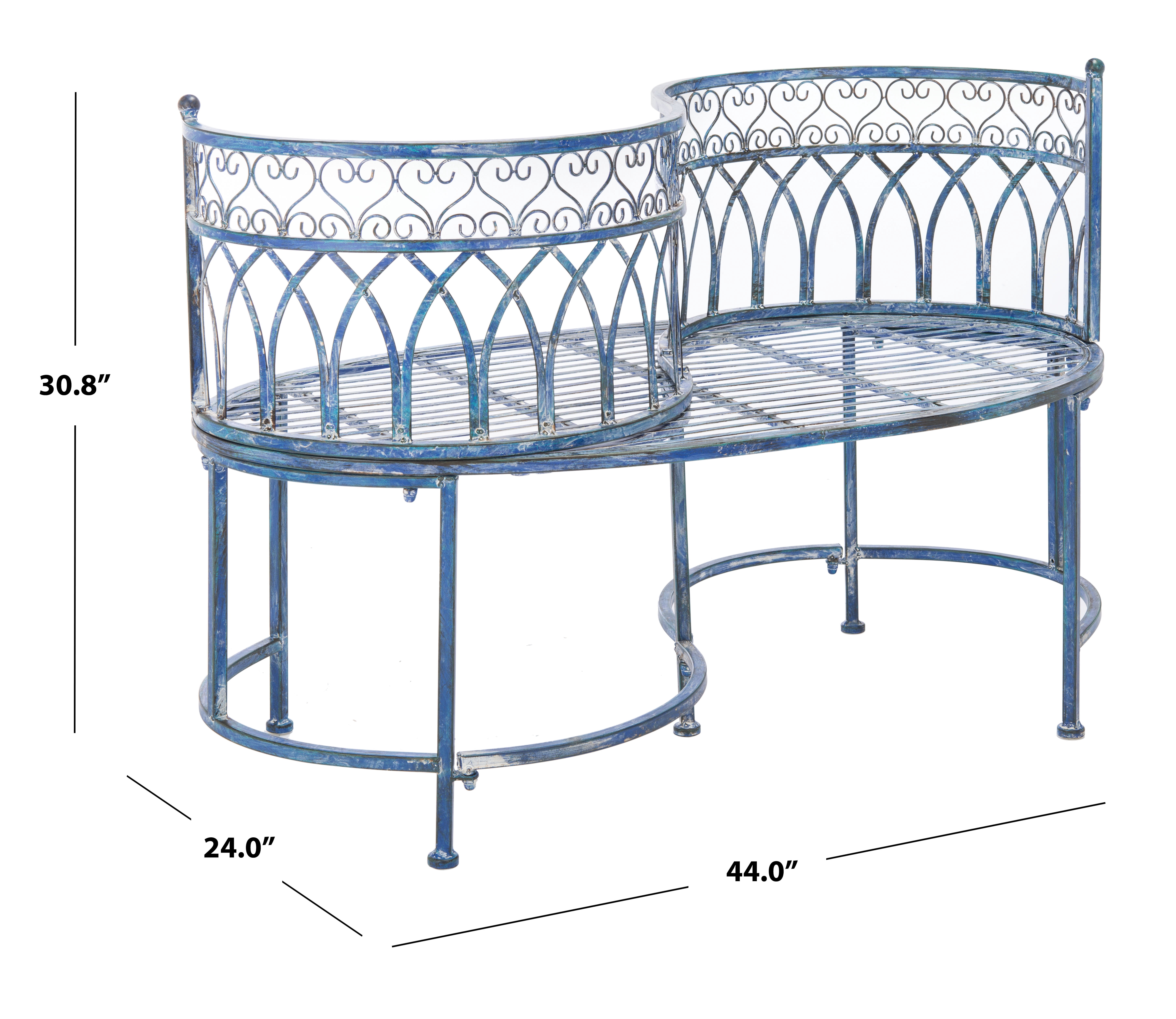 SAFAVIEH Lara Outdoor Patio Kissing Garden Bench, Antique Blue
