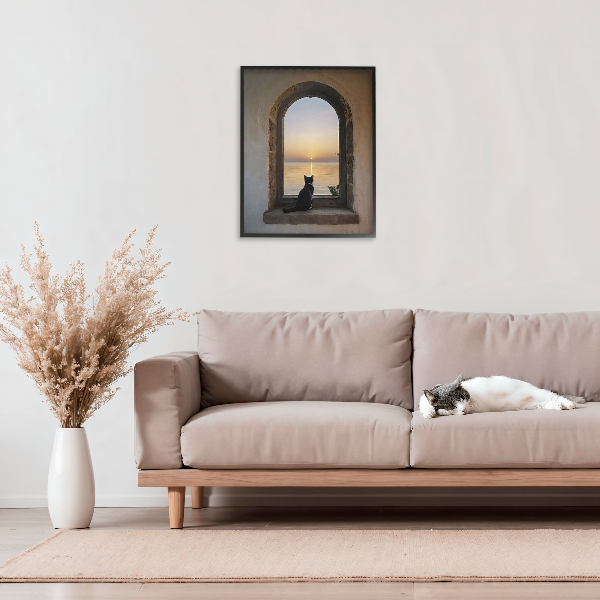 Stupell Industries Cat Overlooking Water at Sunset Black Framed Giclee Art, design by Creative Studio
