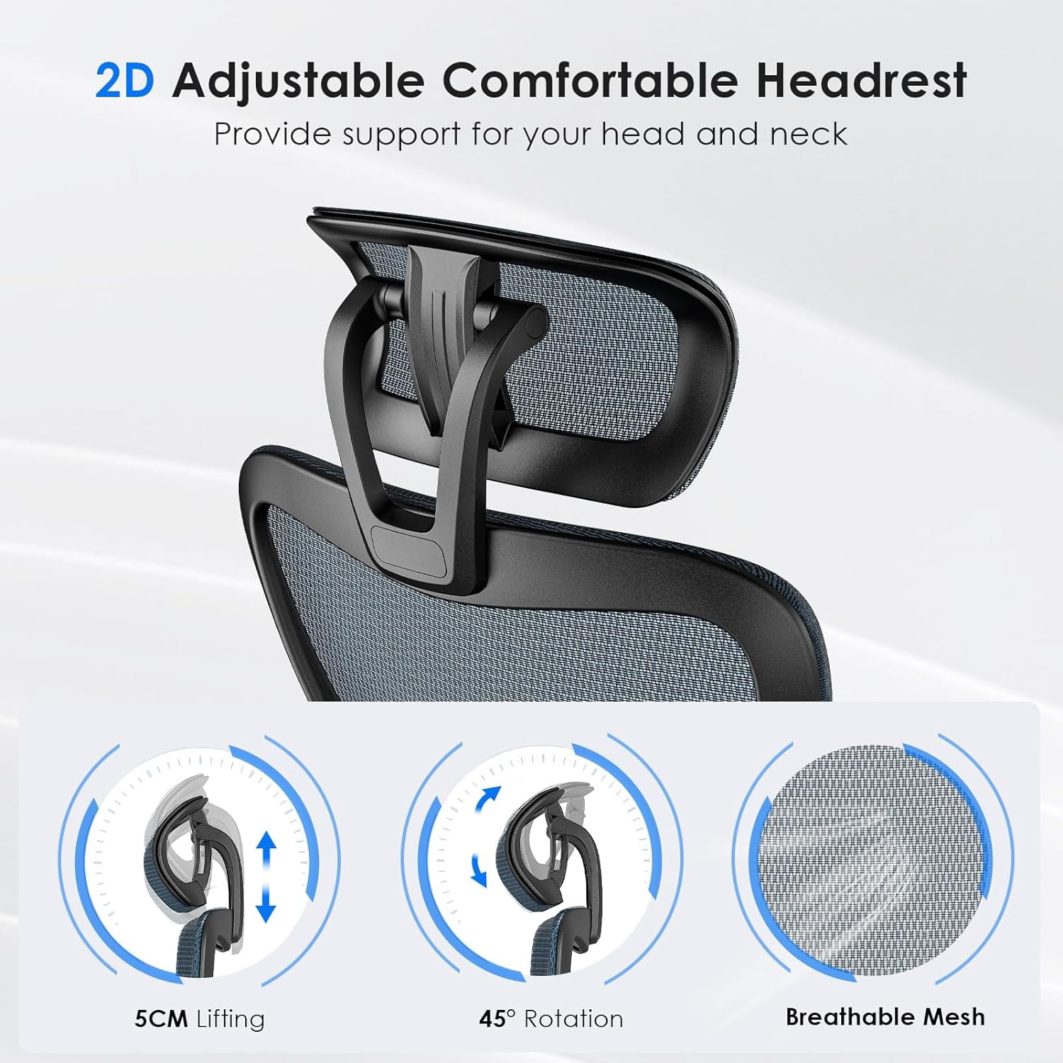 Farini Ergonomic Mesh Office Chair, Computer Desk Chair Ergonomic with Headrest, Adjustable Lumbar Support and 3D Armrests, High Back Office Chair, Black & Navy