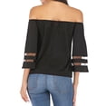 thumbnail image 6 of 3/4 Bell Sleeve Tops for Women Summer Off Shoulder Mesh Panel Blouse Casual Shirts, 6 of 6