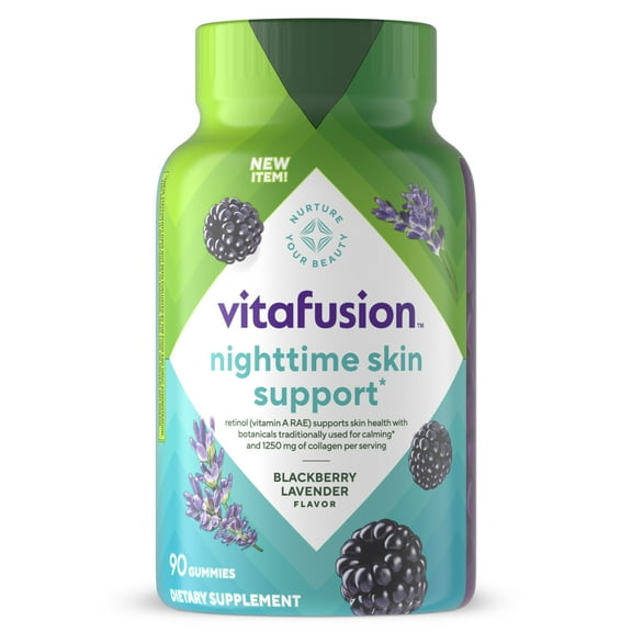 vitafusion Nighttime Skin Support Gummies with Retinol Vitamin A RAE, Blackberry Lavender, 90 ct