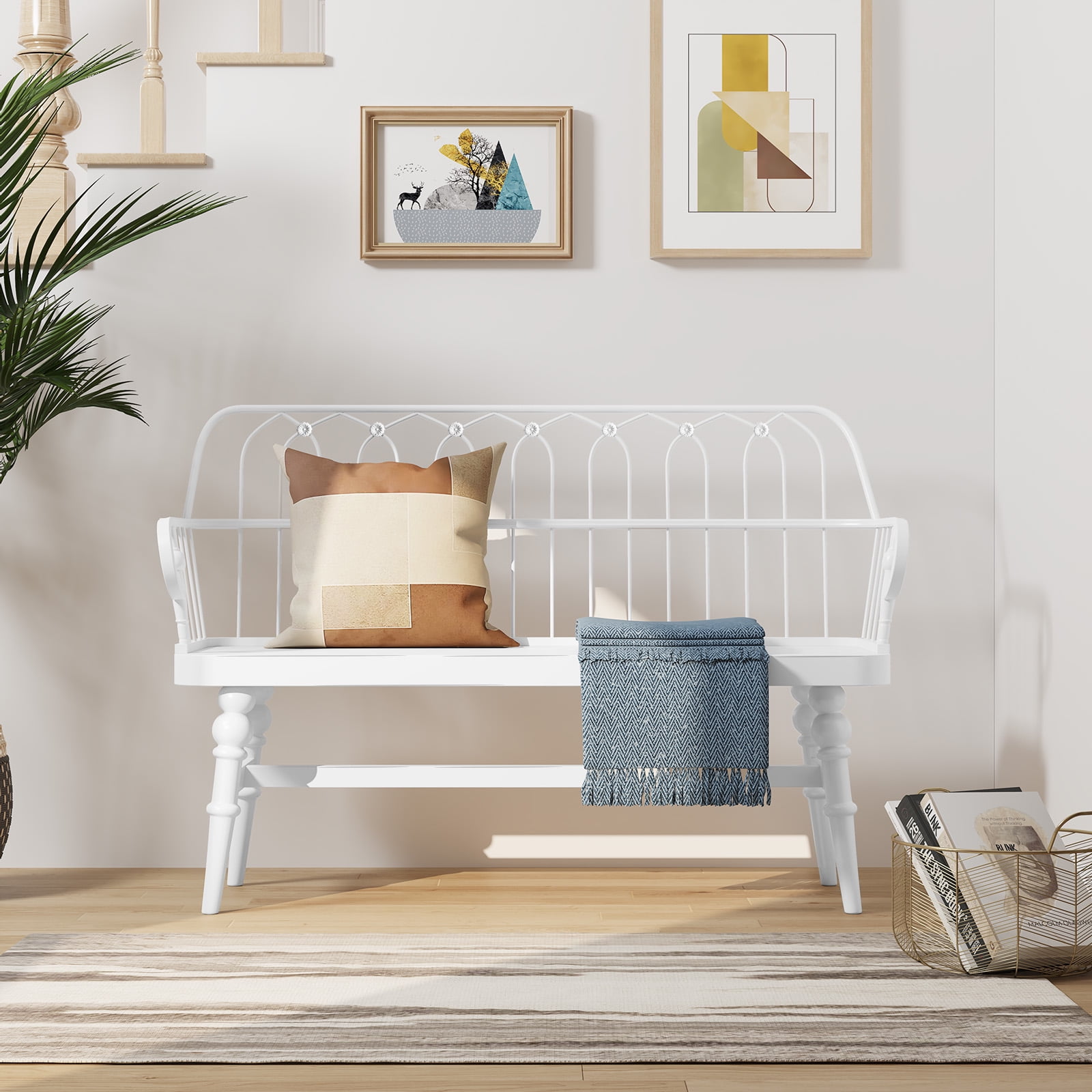 CBJCBJ Farmhouse Entryway Bench, Spindle Back Wooden Dining