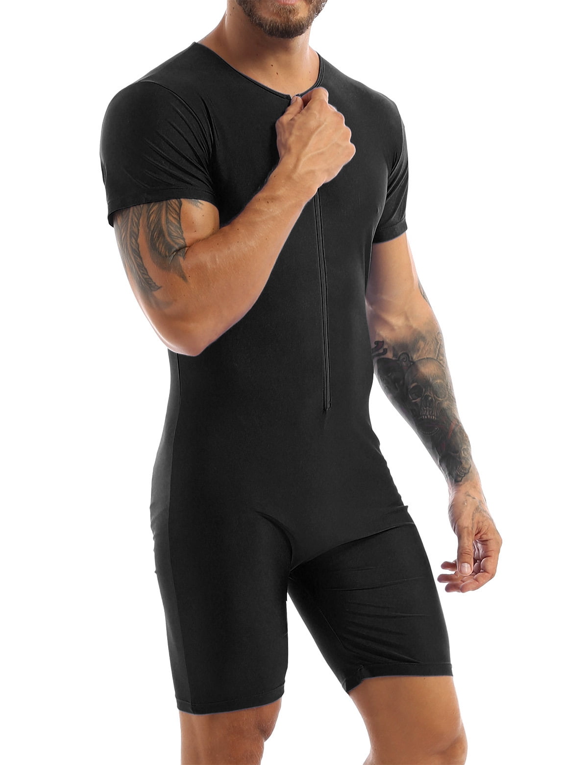 Eandarui Men's One Piece Short Unitard Jumpsuit Short Sleeve