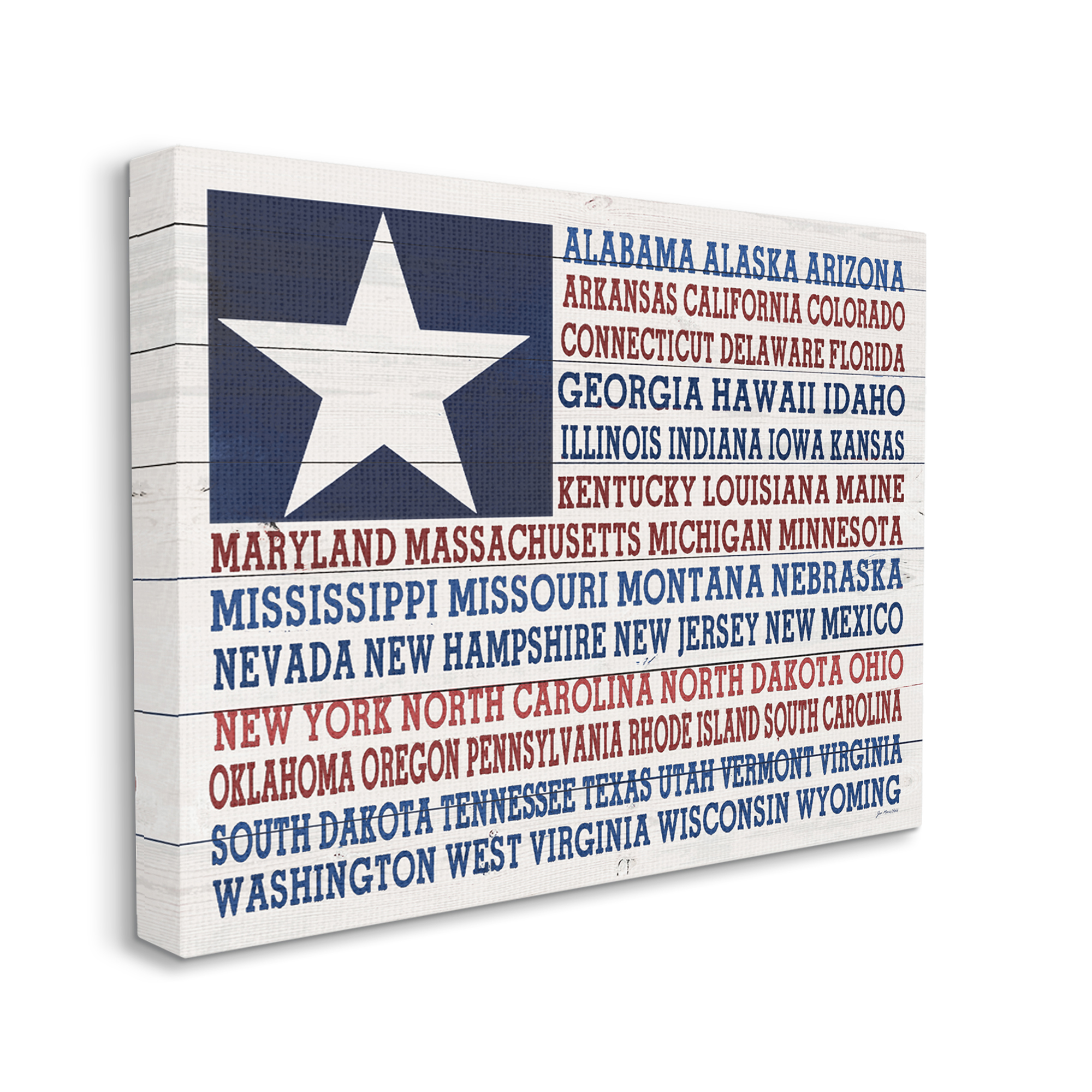 Stupell Industries . Star Patriot Flag Listed State Typography Sign,40 x 30, Design by Jo Moulton