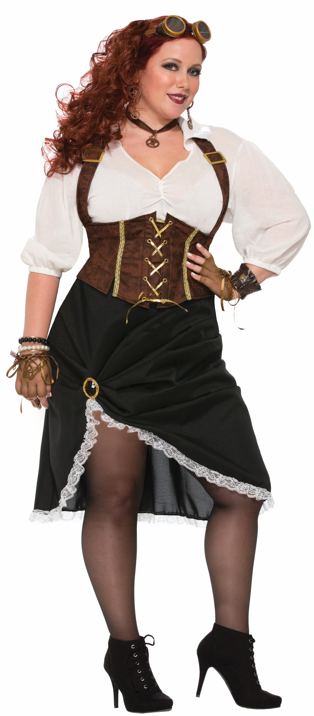 Womens Steampunk Lady Costume Fancy Dress Victorian Corset Plus Size 