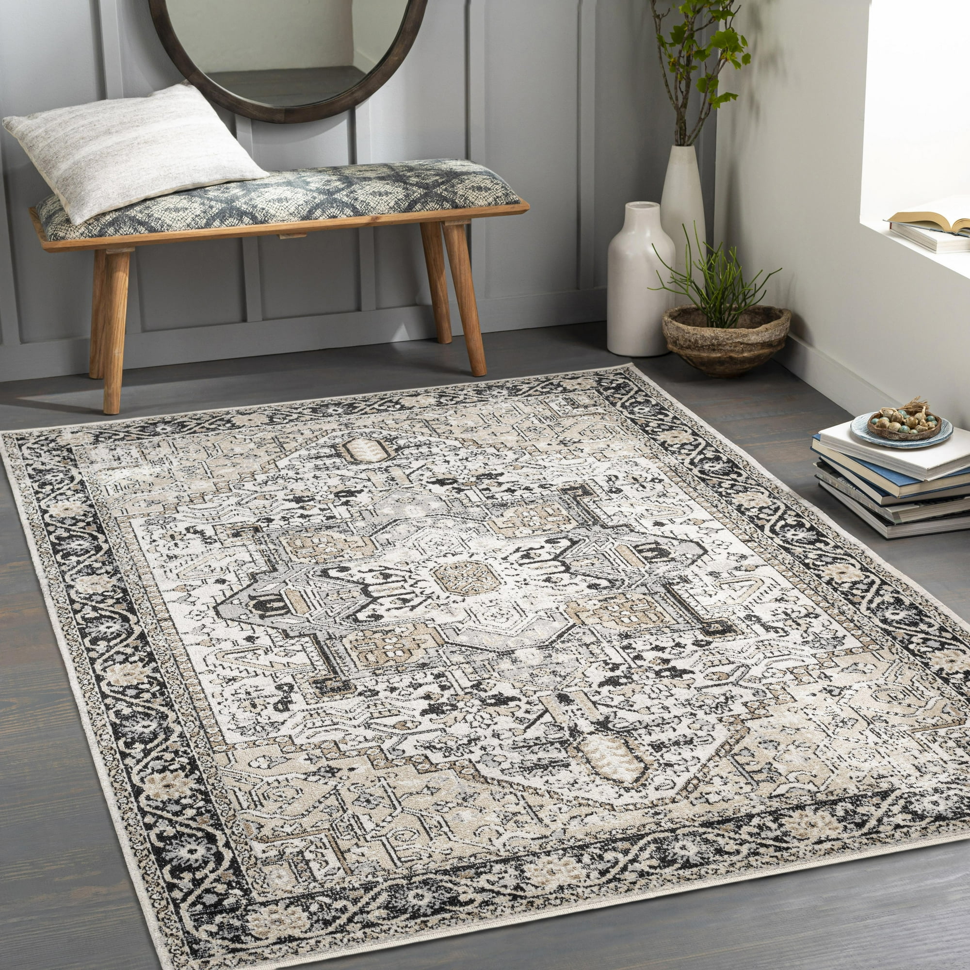 Mainstays Black & Ivory Persian Indoor Area Rug, 5 ft x 7 ft