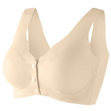 Crunowin Women s Front Closure Bra  Durable Plus Size Wire Free Comfort Open Front Push Up Full Coverage Everyday Underwear Beige XL