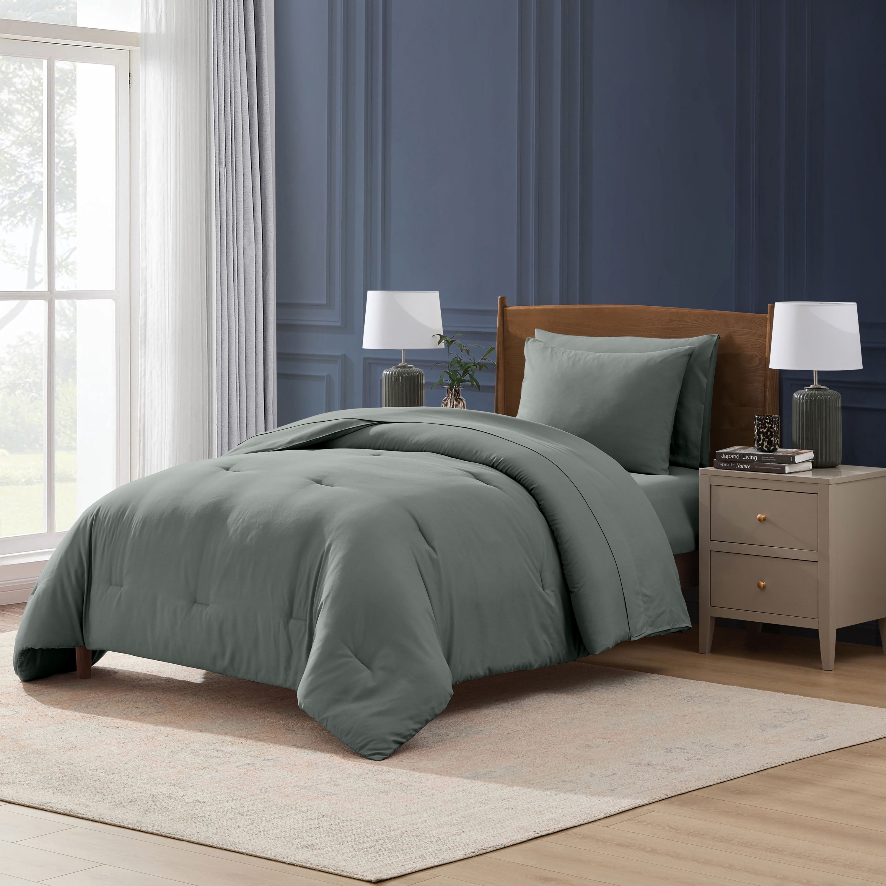 LammaLoe Twin Comforter Sets, 5 Piece Bed in a Bag, Ultra Soft Bedding Comforter Set with Sheets, All Season Bed Set, Gentle Pine