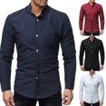 thumbnail image 1 of AMERTEER Business Men Solid Color Stand Collar Button Down Long Sleeve Slim Fit  Shirt, 1 of 8