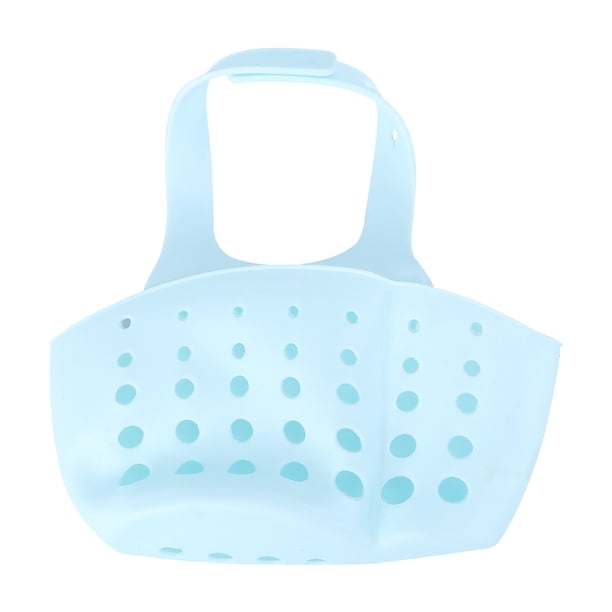 Cesta colgante para cocina y baño, organizador de plástico para fregadero doble, escurridor de esponja, organizador de aparatos (azul)