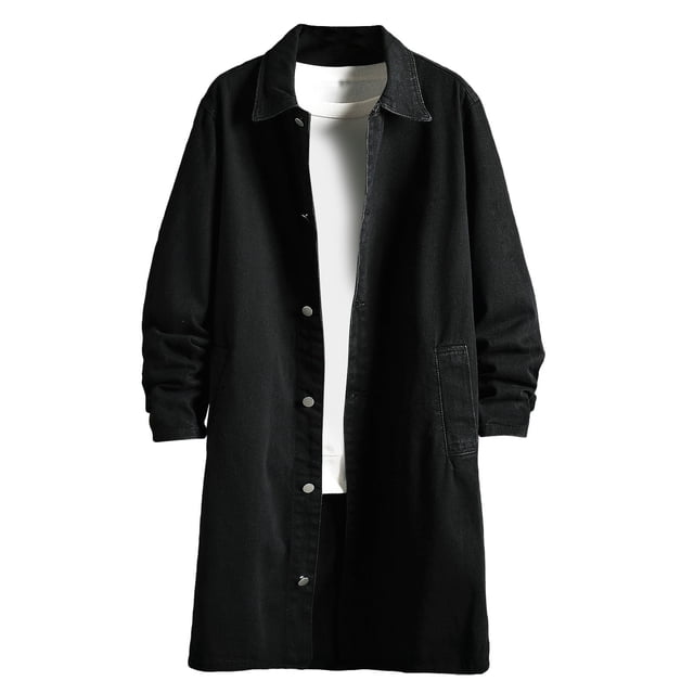 Weiqiqre Denim Jacket for Men Long Sleeved Lapel Button Casual Denim Washed Work Shirt Jacket, Fall Winter Utility Mid Jean Overcoat Jacket