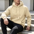 thumbnail image 4 of Fleece Hoodie Mens Plain Long Sleeve Hooded Sweatshirt Casual Basic Essential Drawstring Pullover Hoodie With Pocket Beige 2XL, 4 of 6