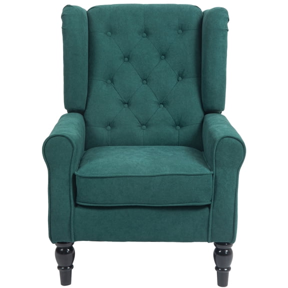 Mid-Century Modern Accent Chair, High Wingback Reading Chair with Button-Tufted Fabric Upholstery and Wood Legs, Living Room or Bedroom