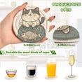 thumbnail image 2 of Yayeee 6 PCS Drink Coasters with Holder Set Woven Absorbent Round Tabletop Hot Pad, Beige Cute Cat, 2 of 7