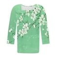 thumbnail image 5 of CYMMPU Women's Pleated Slanted Neck Floral Printed Flowy Blouse 3/4 Length Sleeve Tunic Tops Shirts Basic Tees Casual Business Work Blouses Summer Fall 2025 Clothes Green L, 5 of 7