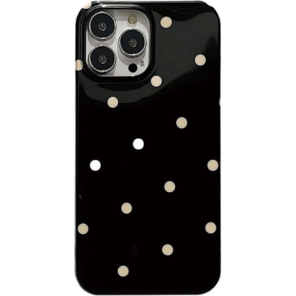 Retro White Polka Dots Cute Phone Case Compatible with iPhone 15 Pro Classic Trendy Stylish Pattern Slim Soft IMD Glossy Protective Girls Women Cover(iPhone 15pro 6.1inch,Black)