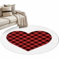 thumbnail image 2 of Round Area Rug 4ft, Valentine's Day Romantic Love Heart Non-Shedding Washable Area Rug, Black Red Buffalo Plaid Non Slip Low-Profile Circle Rugs for Living Room, Bedroom Dining Room, 2 of 9