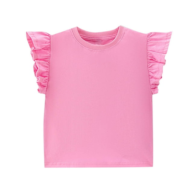 Lmnyox Girls Summer Tops Crew Neck Ruffle Cap Sleeve Shirts Casual Cotton Solid Color Cute Blouses for Teens