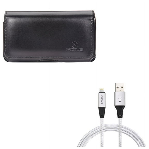 Case Belt Clip w 6ft USB Cable for iPhone 8/7/6S/6 - Leather Swivel Holster Loops Cover, Charger Cord Power Wire Braided Long for iPhone 8/7/6S/6 Models