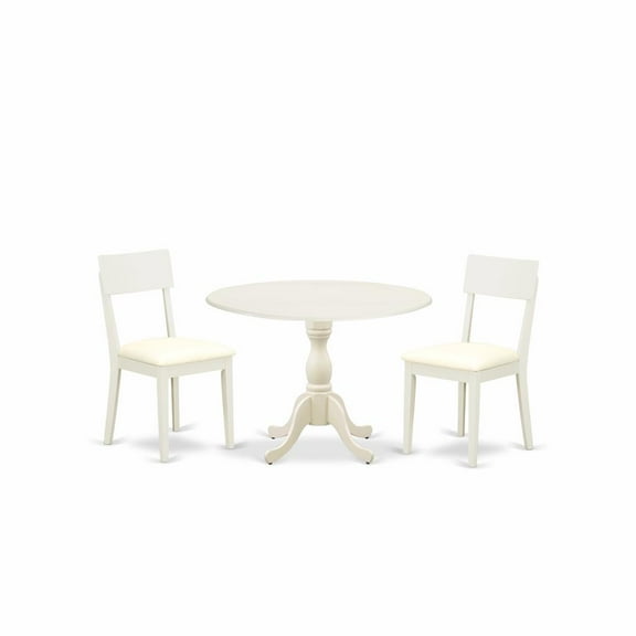 East West Furniture Dublin 3-piece Dining Set with Leather Seat in Linen White