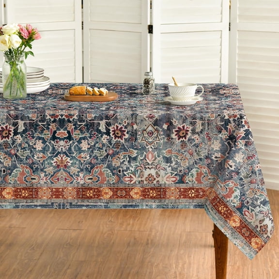 Boho Bohemia Style Tablecloth 60×84 Inch Rectangular, Vintage Country Rustic Farmhouse Magical Washable Table Cover for Party Picnic Dinner Decor