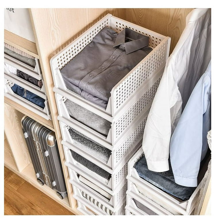 jocabo 4-Pack Folding Wardrobe Storage Box Plastic Drawer Organizer Stackable Shelf Baskets Cloth Closet Container Bin Cube Home Office Bedroom