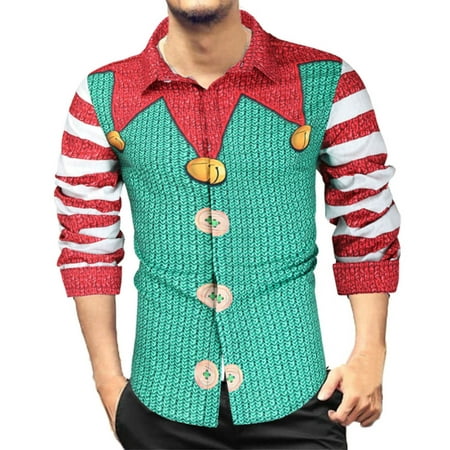 

Fitted Dress Men s Christmas Fashion Shirt Top Casual Lapel Christmas 3D Digital Printed Top Blouse Casual Christmas Top Men s under Scrub