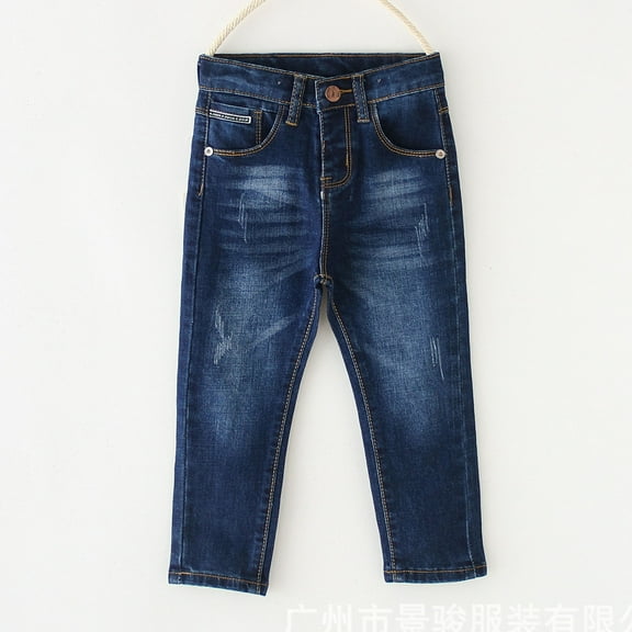 Qingpeng Kids Boys Basic Straight Leg Jeans Toddler High Waist Full Length Strench Denim Pants Casual Solid Trousers with Pockets